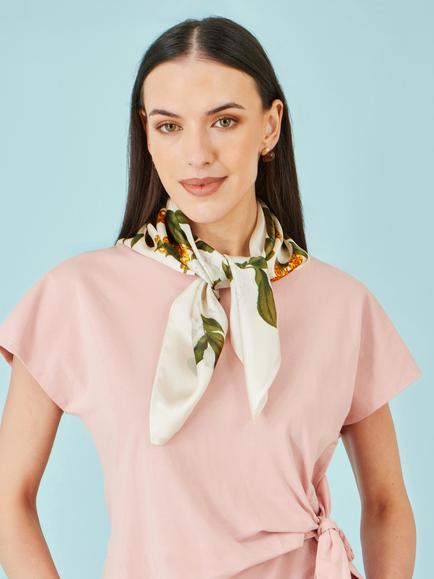 Yumi Pure Silk Rose Print Scarf, Ivory/Multi, Ivory/Multi