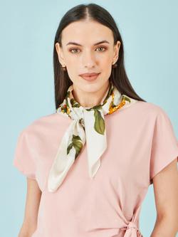 Yumi Pure Silk Rose Print Scarf, Ivory/Multi - view 2, Ivory/Multi