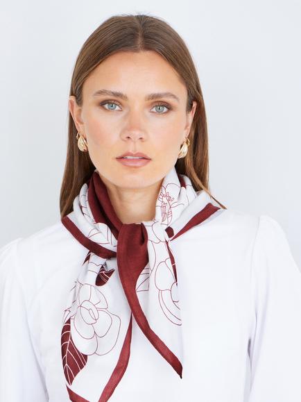 Yumi Viscose Floral Sketch Square Scarf, Brown/White, Brown/White