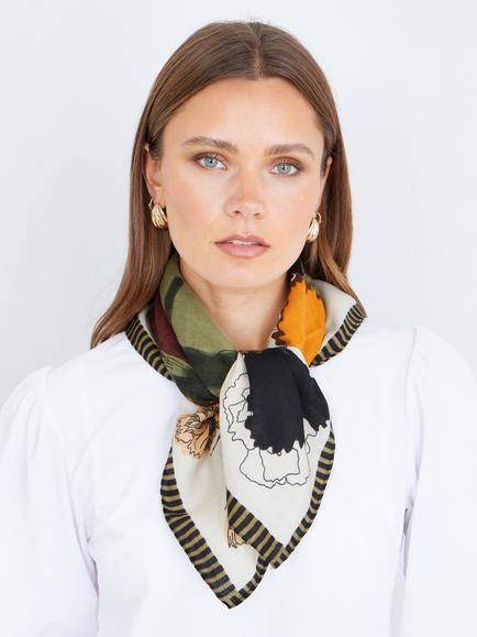 Yumi Floral Placement Square Scarf, Green/Multi