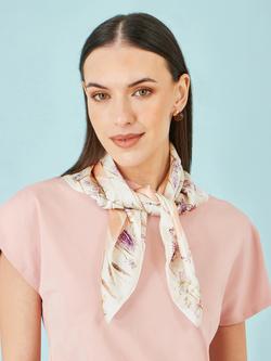 Yumi Silk Delicate Floral Print Square Scarf, Ivory/Multi - view 2, Ivory/Multi