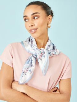 Yumi Silk Butterfly Placement Square Scarf, Blue/Multi - view 2, Blue/Multi