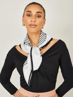 Yumi Silk Butterfly Stripe Square Scarf, Ivory/Black, Ivory/Black
