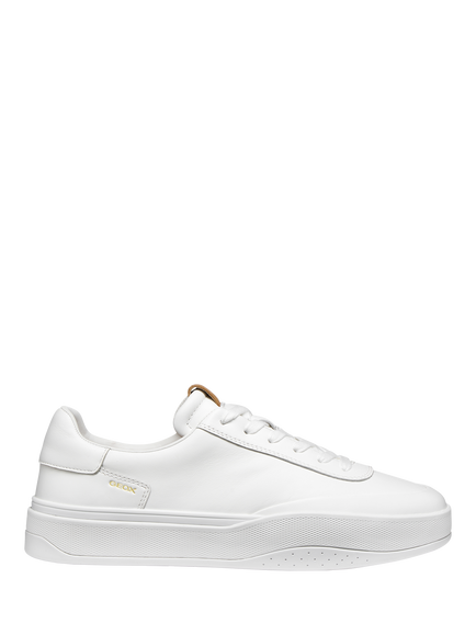 Geox Dynamia Leather Low Top Lace Up Trainers, White, White