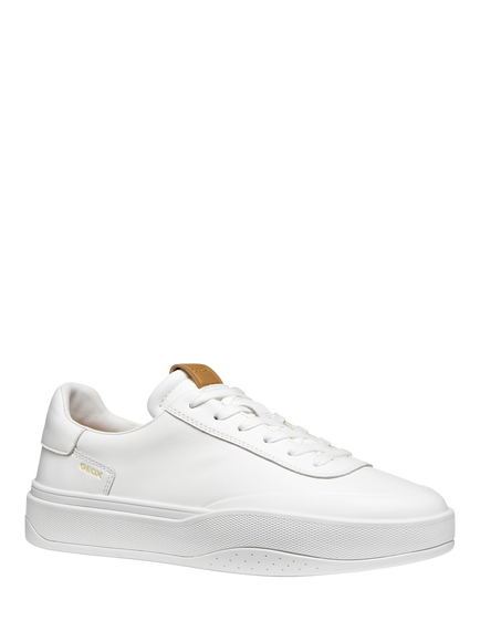 Geox Dynamia Leather Low Top Lace Up Trainers, White - view 2, White