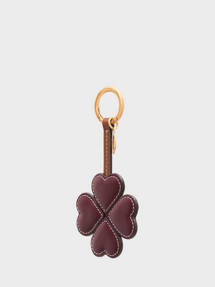 Gerard Darel 4 FEUILLES Clover Leather Keyring, Redwine - view 2, Redwine