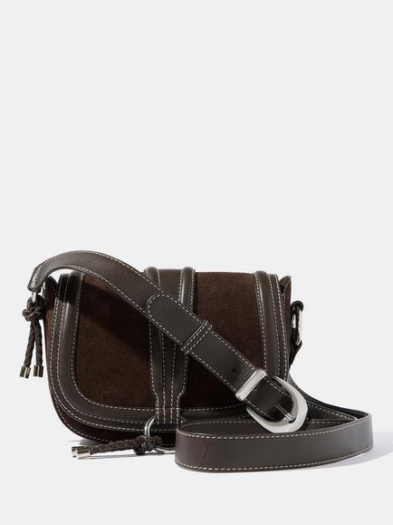 Mint Velvet Suede Crossbody Saddle Bag, Brown, Brown