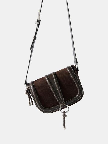 Mint Velvet Suede Crossbody Saddle Bag, Brown - view 2, Brown