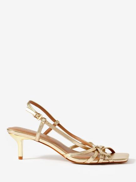 Mint Velvet Marcie Leather Stiletto Heel Strappy Sandals, Gold, Gold