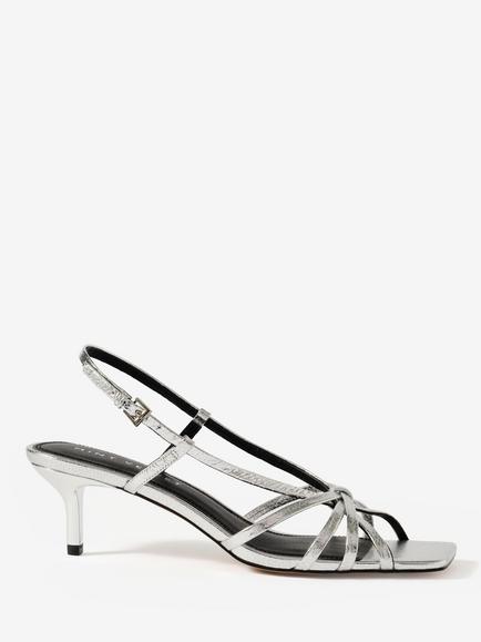 Mint Velvet Marcie Leather Stiletto Heel Strappy Sandals, Silver, Silver
