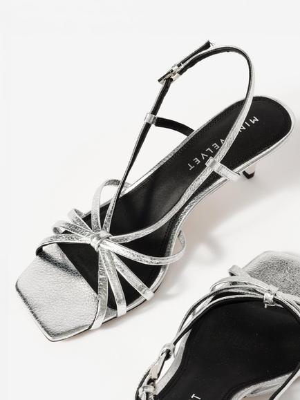 Mint Velvet Marcie Leather Stiletto Heel Strappy Sandals, Silver - view 2, Silver