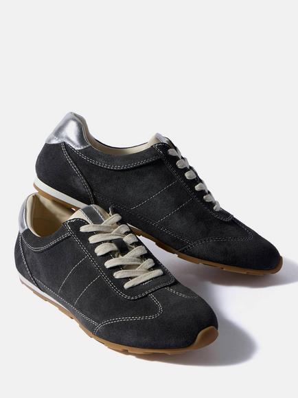 Mint Velvet Vick Suede Lace Up Trainers, Grey - view 2, Grey