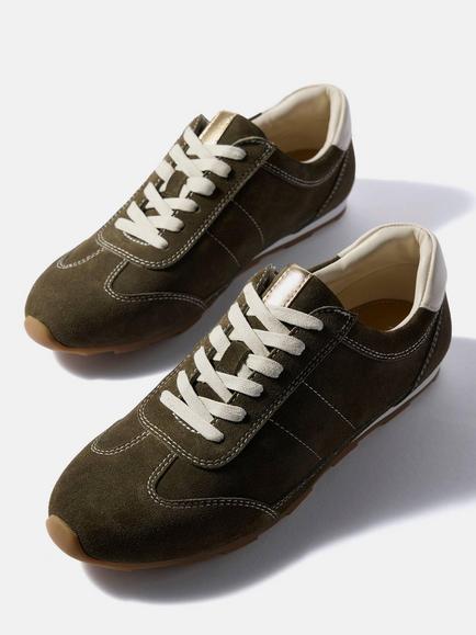 Mint Velvet Vick Suede Lace Up Trainers, Green - view 2, Green