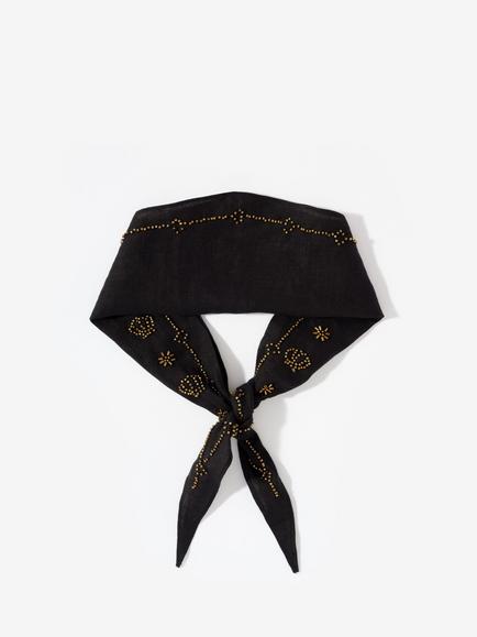 Mint Velvet Embellished Linen Neck Scarf, Black, Black