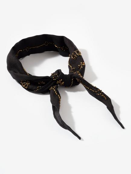 Mint Velvet Embellished Linen Neck Scarf, Black - view 2, Black