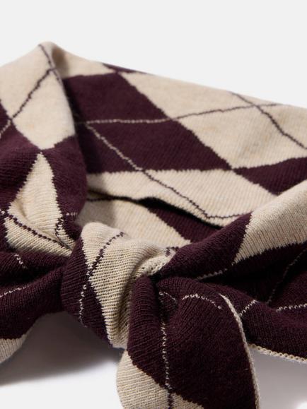 Mint Velvet Argyle Knit Scarf, Natural - view 2, Natural