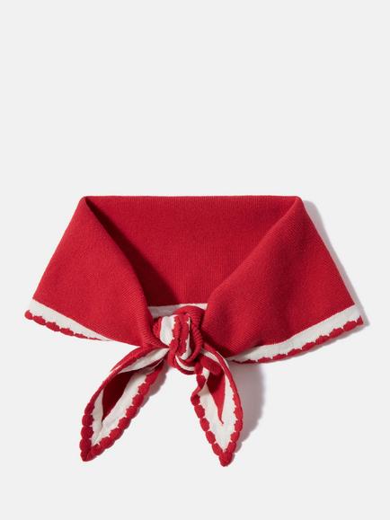 Mint Velvet Scallop Edge Knit Triangle Scarf, Red