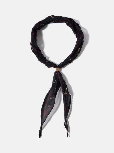 Mint Velvet Paisley Silk Blend Neck Scarf, Black, Black