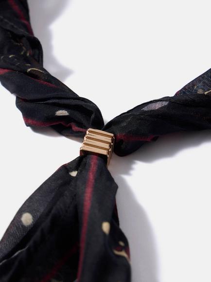 Mint Velvet Paisley Silk Blend Neck Scarf, Black - view 2, Black