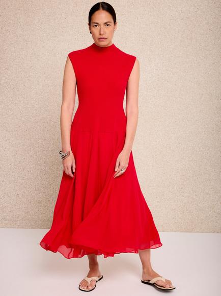Mint Velvet Sleeveless Knit Midi Dress, Red, Red