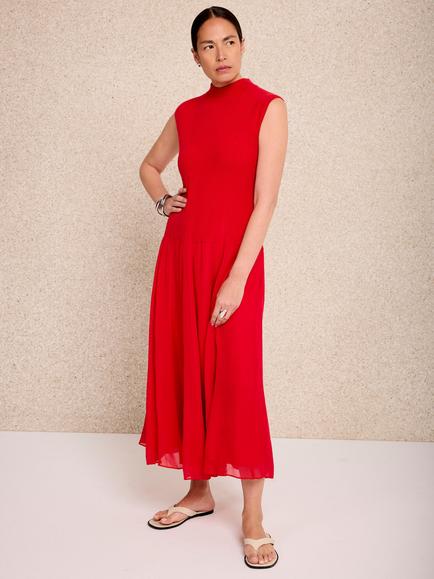 Mint Velvet Sleeveless Knit Midi Dress, Red - view 2, Red