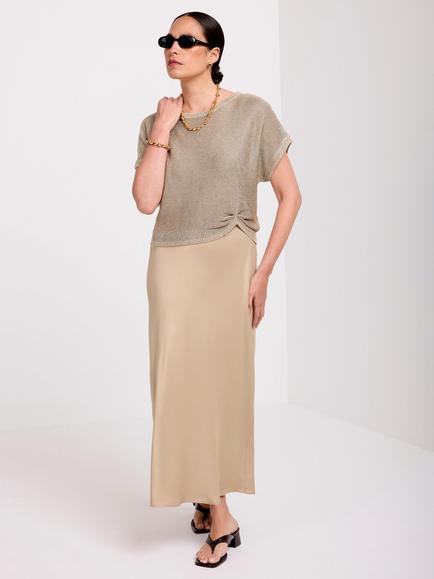 Mint Velvet Metallic Knit Slip Dress, Gold - view 2, Gold