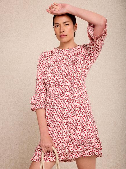 Mint Velvet Heart Motif Ruffle Mini Dress, Red, Red