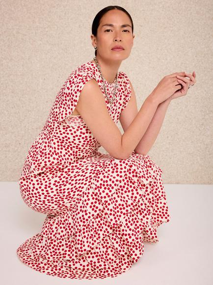Mint Velvet Polka Dot Ruffle Midi Dress, Red - view 2, Red