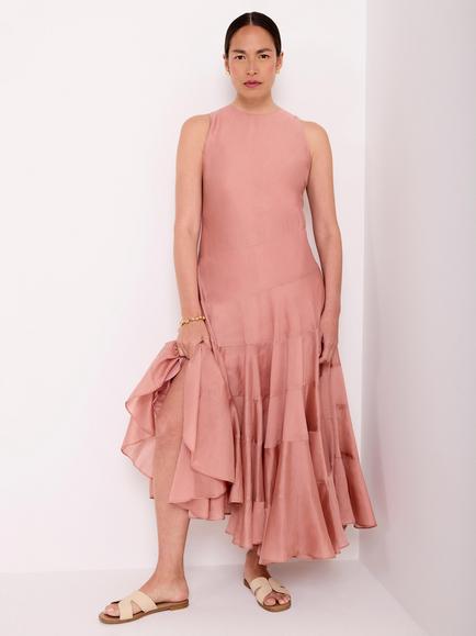 Mint Velvet Satin Asymmetric Midi Dress, Pink, Pink