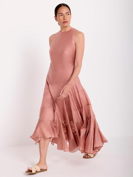 Mint Velvet Satin Asymmetric Midi Dress, Pink - view 2, Pink