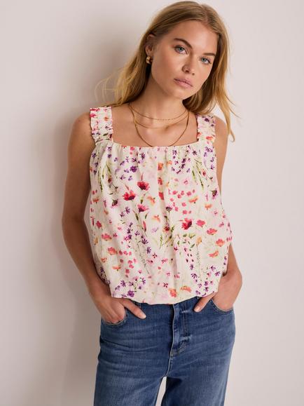 Mint Velvet Floral Bubble Hem Top, Pink, Pink