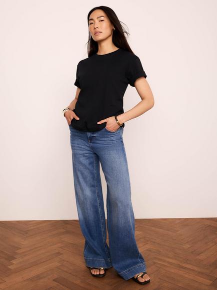 Mint Velvet Cotton Clean Crew Neck T-Shirt, Black, Black