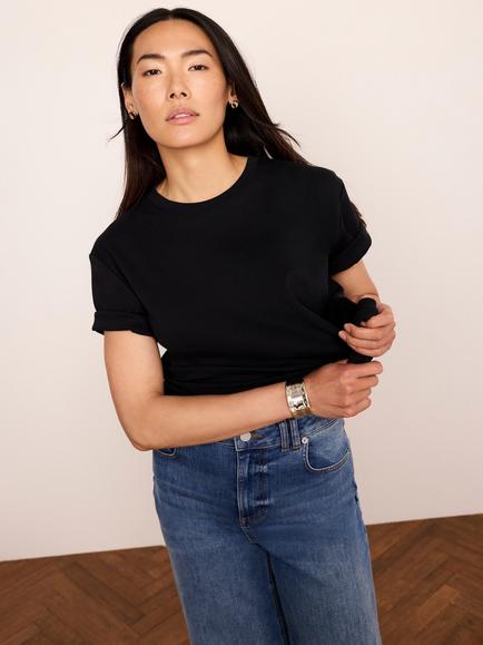Mint Velvet Cotton Clean Crew Neck T-Shirt, Black - view 2, Black
