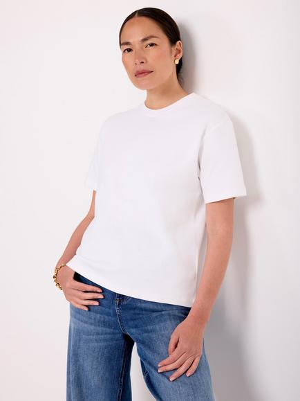 Mint Velvet Cotton Clean Crew Neck T-Shirt, White Ivory, White Ivory