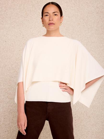 Mint Velvet Poncho Knit Round Neck Top, Natural Cream, Natural Cream