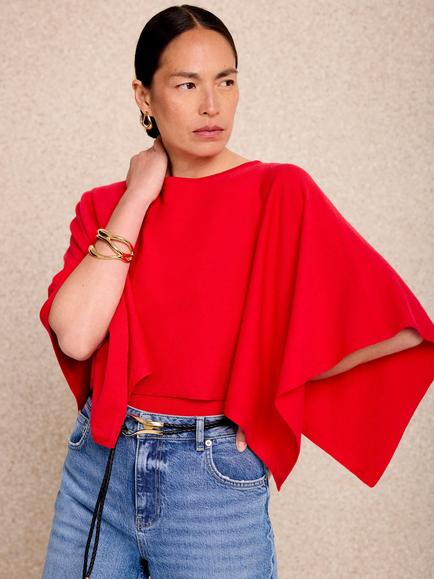 Mint Velvet Poncho Knit Round Neck Top, Red, Red