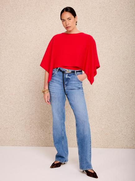 Mint Velvet Poncho Knit Round Neck Top, Red - view 2, Red