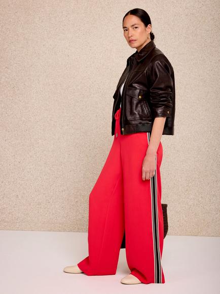 Mint Velvet Stripe Wide Leg Trousers, Red - view 2, Red