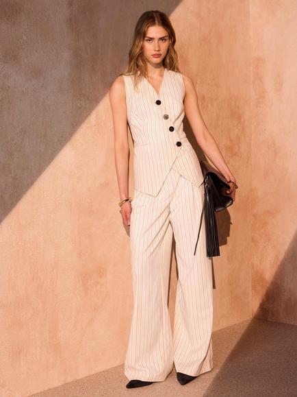 Whistles Pinstripe Wide Leg Trousers, White Ivory, White Ivory