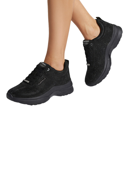 Carvela Adoro Bling Embellished Lace Up Trainers, Black - view 2, Black