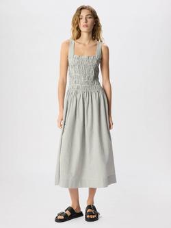Whistles Striped Seersucker Ruched Bodice Sleeveless Fit & Flare Midi Dress, White/Multi, White/Multi