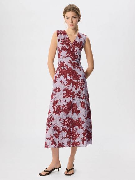 Whistles Floral Cotton Rich V-Neck Fit & Flare Midi Dress, Purple/Multi, Purple/Multi