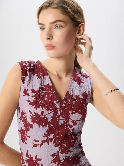 Whistles Floral Cotton Rich V-Neck Fit & Flare Midi Dress, Purple/Multi - view 2, Purple/Multi