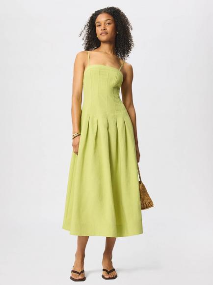 Whistles Linen Blend Fit and Flare Midi Dress containing TENCEL™ Lyocell - view 2, Green