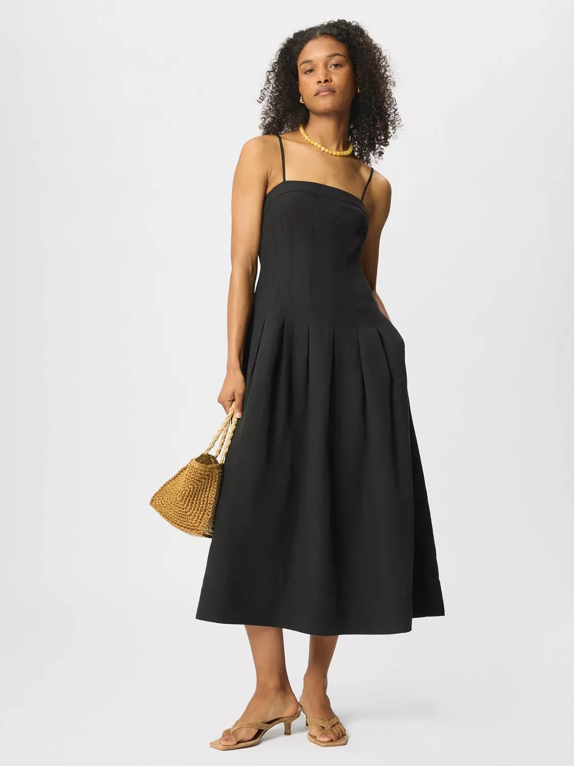 Whistles Linen Blend Fit and Flare Midi Dress containing TENCEL