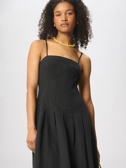 Whistles Linen Blend Fit and Flare Midi Dress containing TENCEL™ Lyocell - view 2, Black