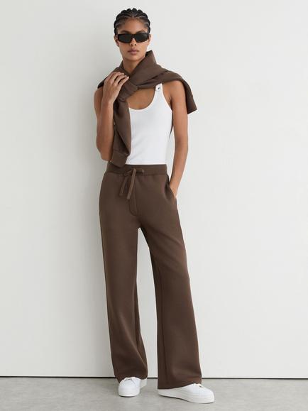 Reiss Laney Wide Leg Joggers, Mocha Brown, Mocha Brown