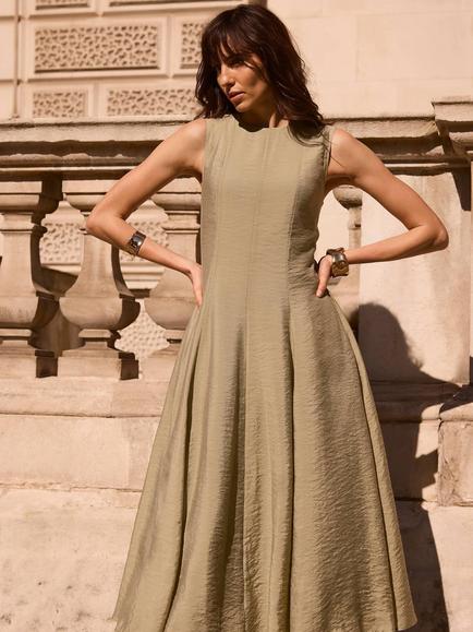 Mint Velvet Sleeveless Midi Dress, Khaki, Khaki