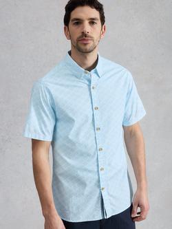 White Stuff Salcombe Short Sleeve Cotton Blend Shirt, Blue/Multi, Blue/Multi