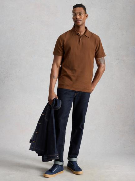White Stuff Anderby Cotton Polo Shirt, Mid Brown